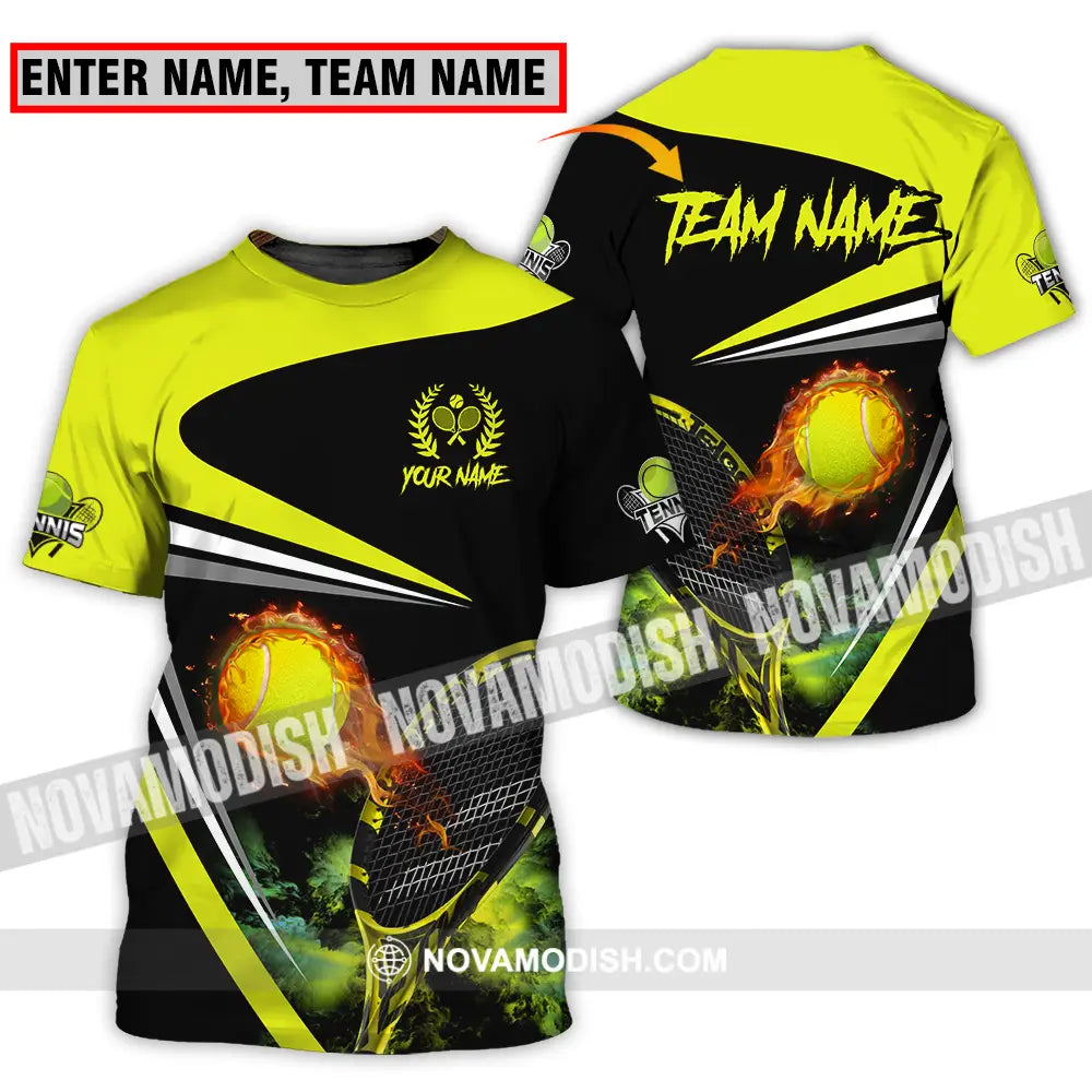 Unisex Shirt - Custom Name And Team Name Sport Shirt Fire Tennis Ball T-shirt