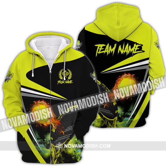 Unisex Shirt - Custom Name And Team Name Sport Shirt Fire Tennis Ball Zipper Hoodie / S T-shirt