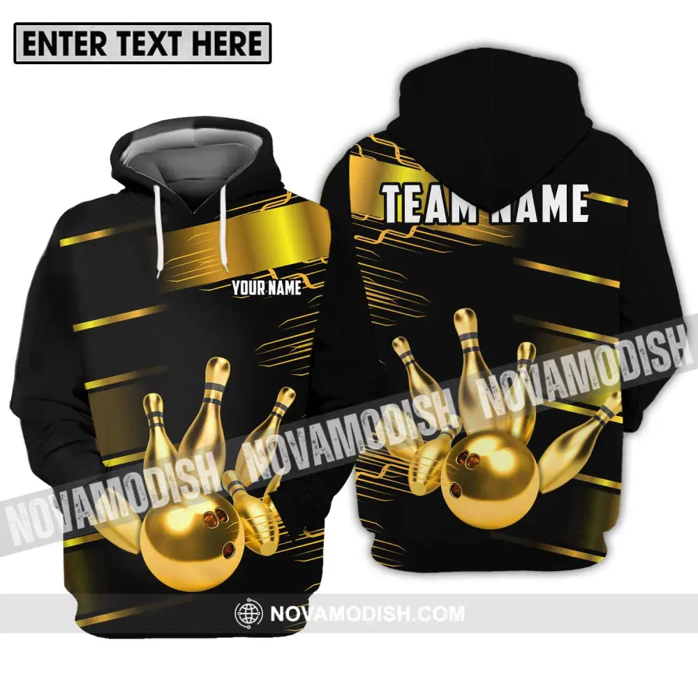 Unisex Shirt - Custom Name And Team Name Sport Shirt Gold Bowling Ball And Pins Hoodie / S T-shirt