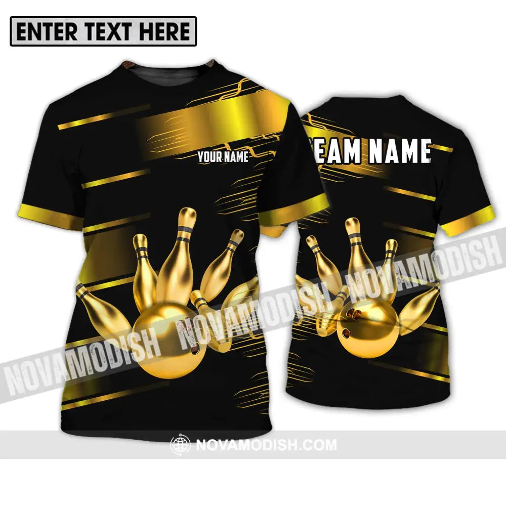 Unisex Shirt - Custom Name And Team Name Sport Shirt Gold Bowling Ball And Pins T-Shirt / S T-shirt