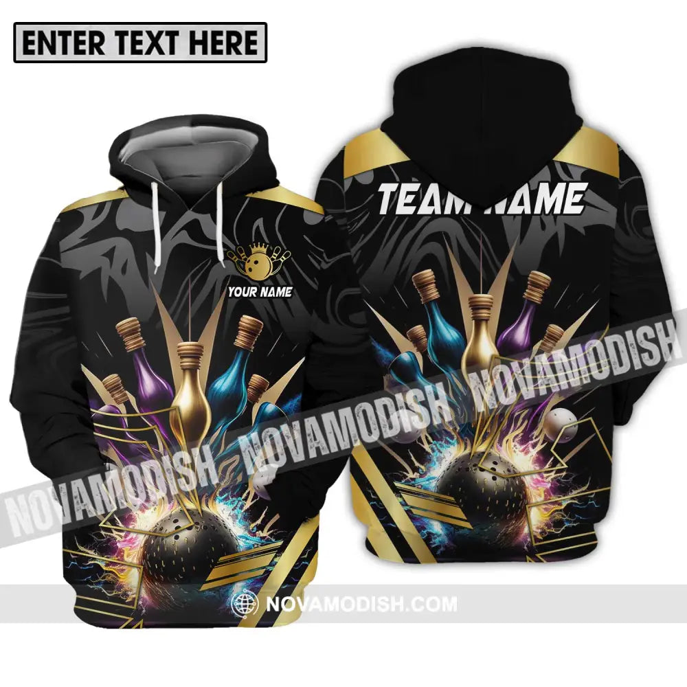 Unisex Shirt - Custom Name And Team Name Sport Shirt Golden Color Bowling Hoodie / S T-shirt