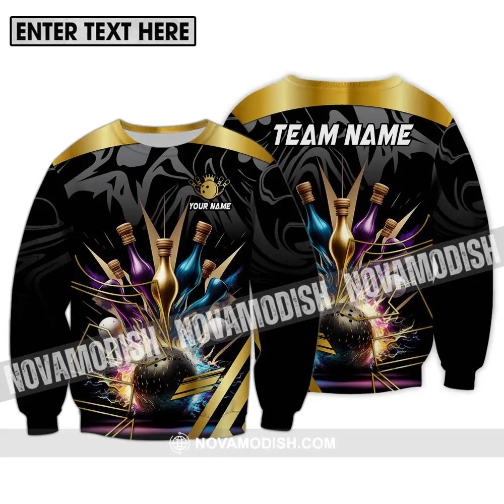 Unisex Shirt - Custom Name And Team Name Sport Shirt Golden Color Bowling Long Sleeve / S T-shirt