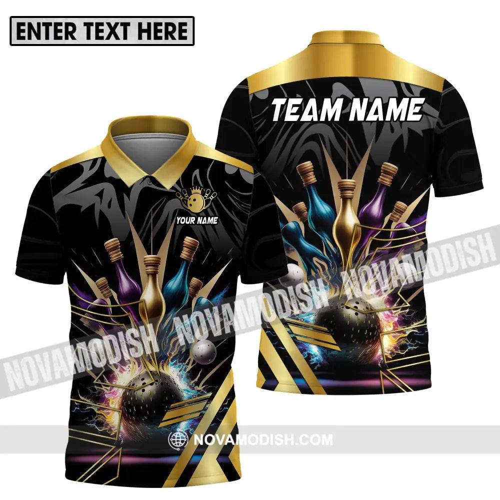 Unisex Shirt - Custom Name And Team Name Sport Shirt Golden Color Bowling Polo Shirt / S T-shirt