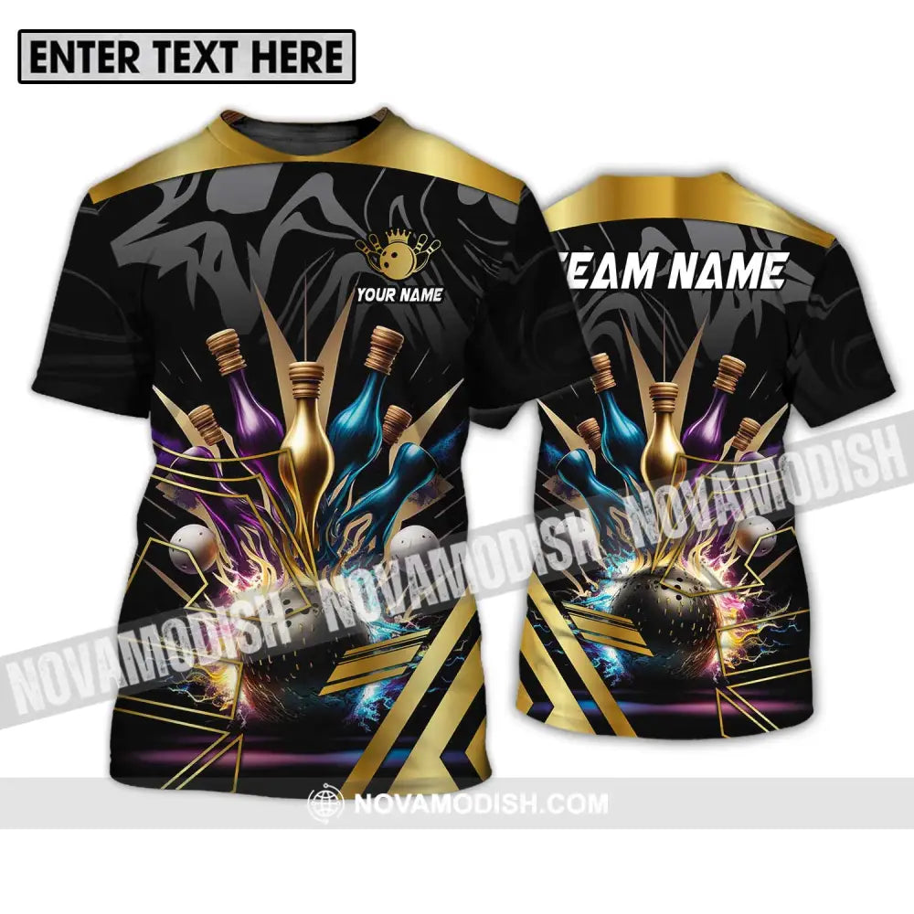Unisex Shirt - Custom Name And Team Name Sport Shirt Golden Color Bowling T-Shirt / S T-shirt