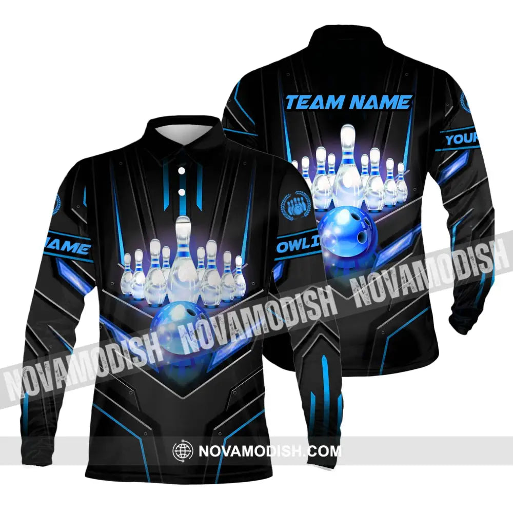 Unisex Shirt - Custom Name And Team Name Sport Shirt Ice Bowling Long Sleeve Polo / S T-shirt