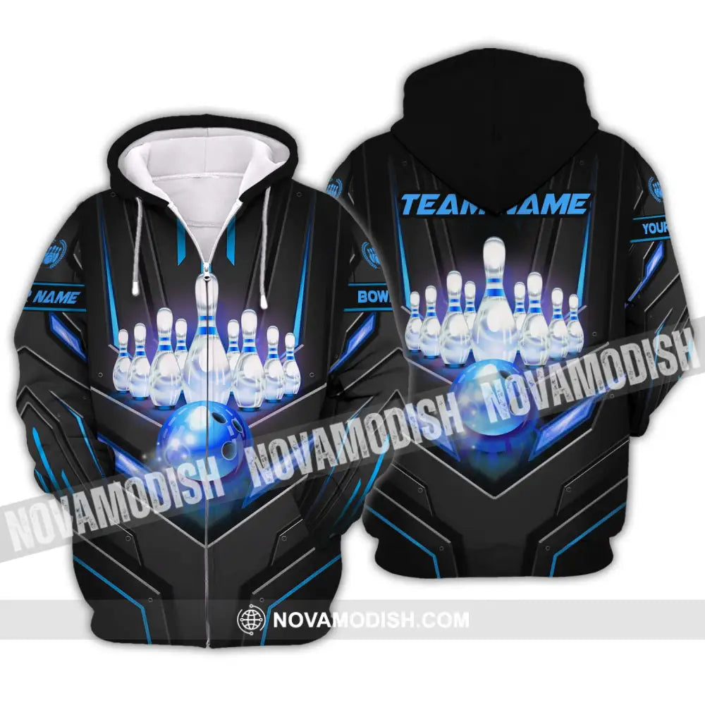 Unisex Shirt - Custom Name And Team Name Sport Shirt Ice Bowling Zipper Hoodie / S T-shirt