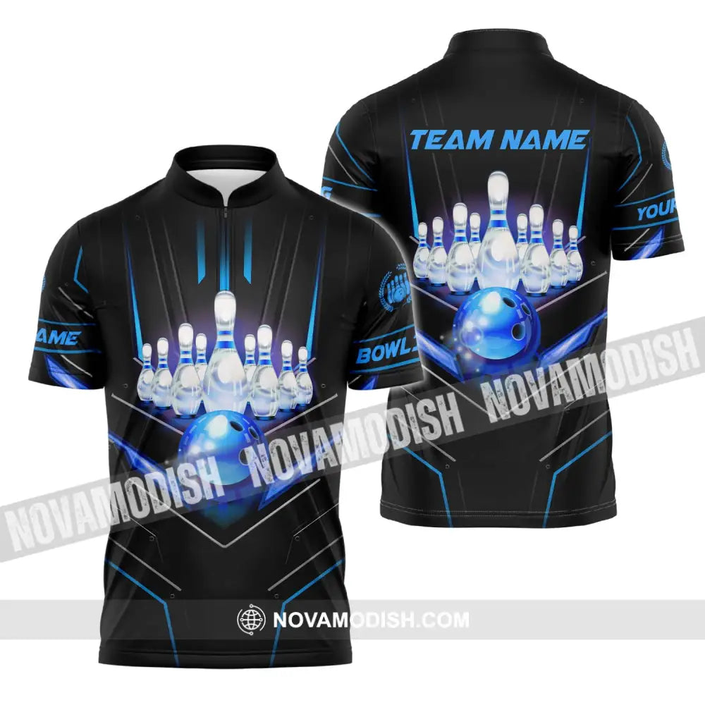 Unisex Shirt - Custom Name And Team Name Sport Shirt Ice Bowling Zipper Polo Shirt / S T-shirt