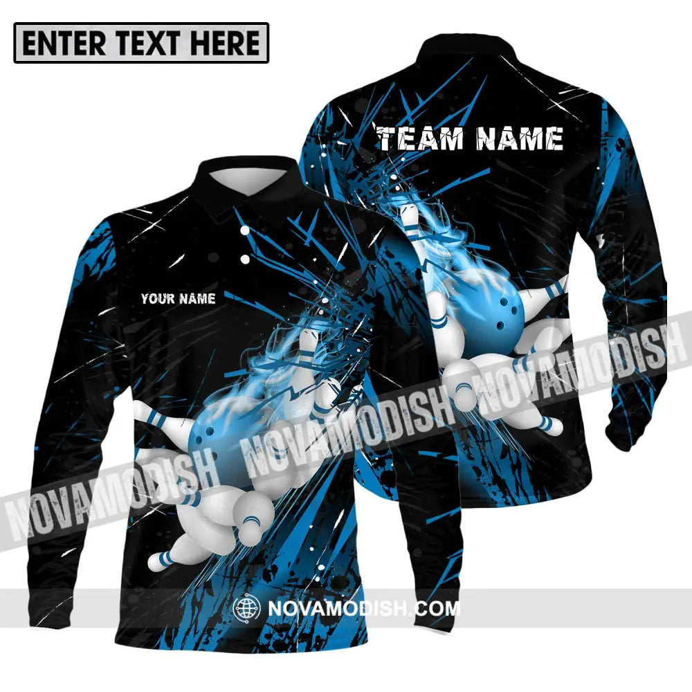 Unisex Shirt - Custom Name And Team Name Sport Shirt Ice Flash Bowling Long Sleeve Polo / S T-shirt