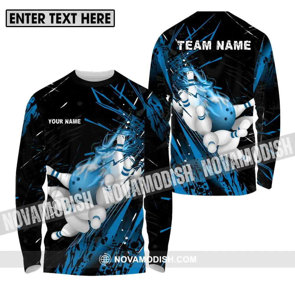 Unisex Shirt - Custom Name And Team Name Sport Shirt Ice Flash Bowling Long Sleeve Shirt / S T-shirt