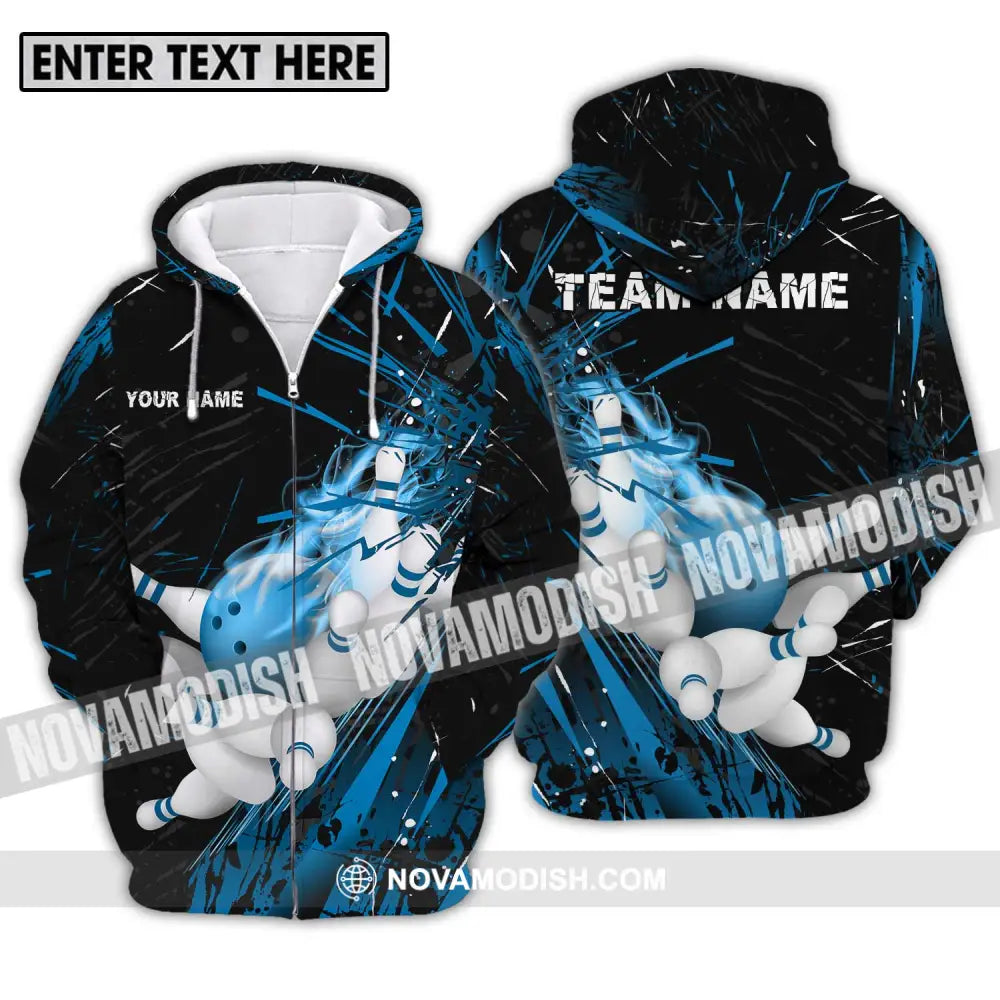 Unisex Shirt - Custom Name And Team Name Sport Shirt Ice Flash Bowling Zipper Hoodie / S T-shirt