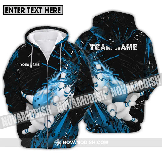 Unisex Shirt - Custom Name And Team Name Sport Shirt Ice Flash Bowling Zipper Hoodie / S T-shirt