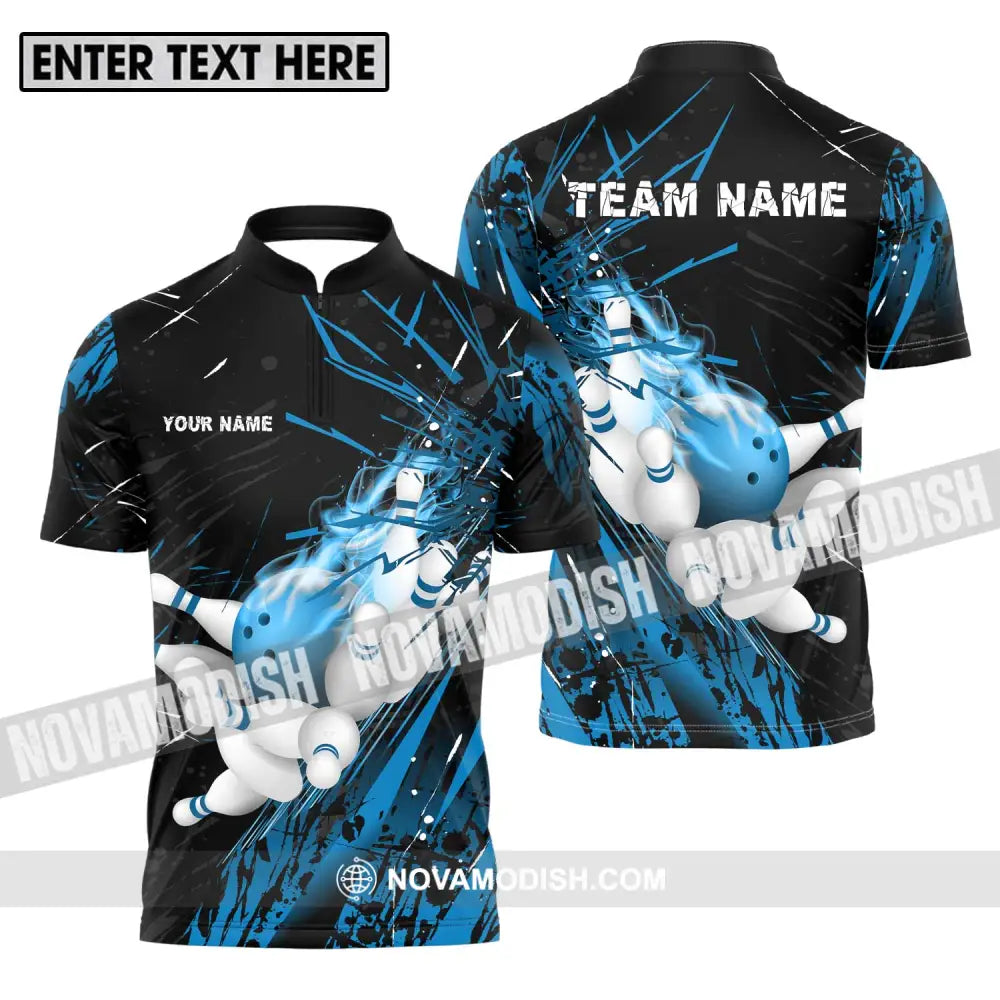 Unisex Shirt - Custom Name And Team Name Sport Shirt Ice Flash Bowling Zipper Polo Shirt / S T-shirt