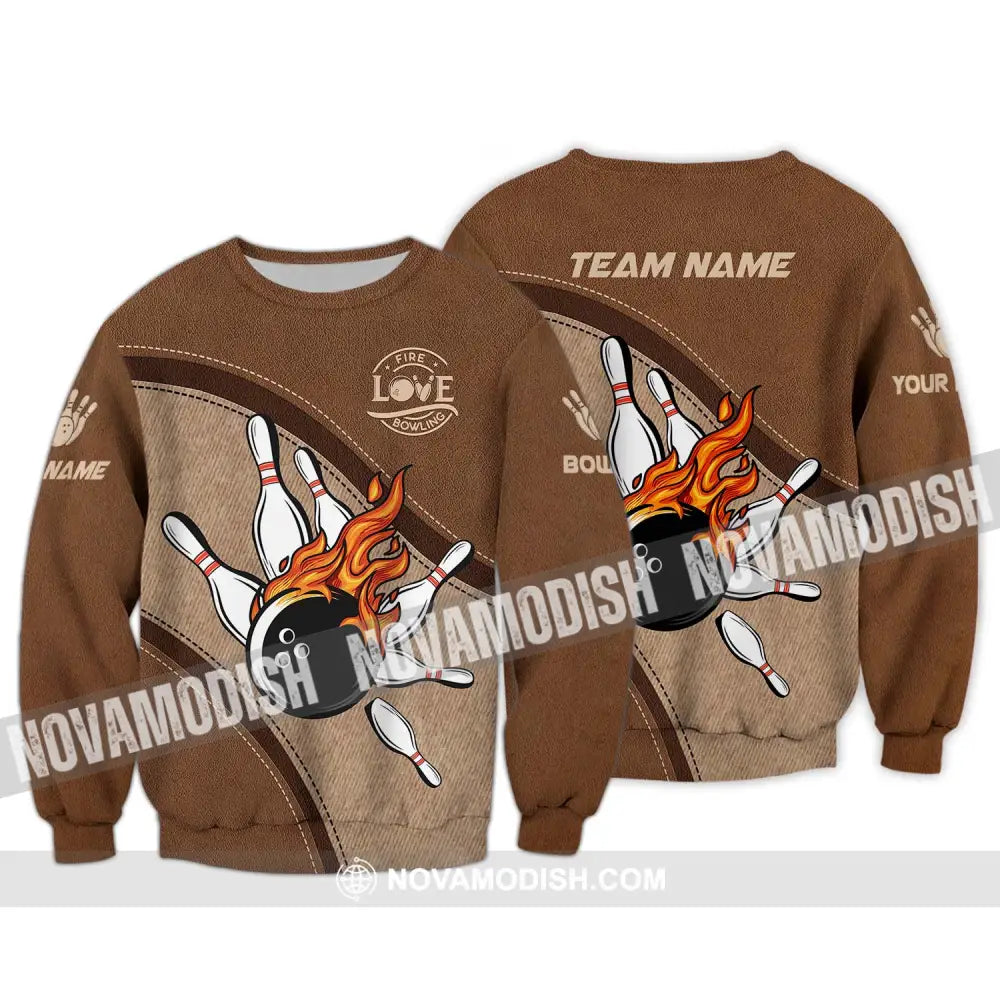 Unisex Shirt - Custom Name And Team Name Sport Shirt Love Fire Bowling Long Sleeve / S T-shirt