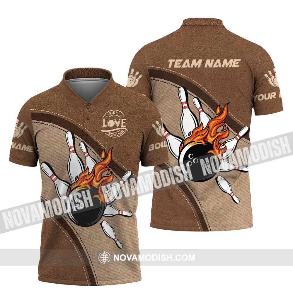Unisex Shirt - Custom Name And Team Name Sport Shirt Love Fire Bowling Polo Shirt / S T-shirt