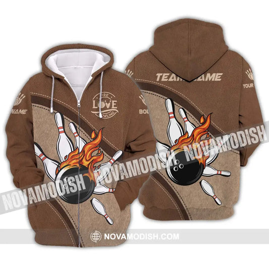 Unisex Shirt - Custom Name And Team Name Sport Shirt Love Fire Bowling Zipper Hoodie / S T-shirt