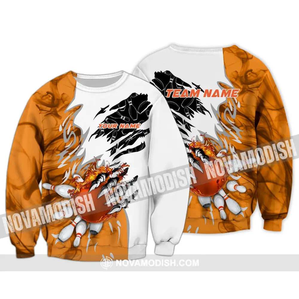 Unisex Shirt - Custom Name And Team Name Sport Shirt Orange Bowling Long Sleeve / S T-shirt