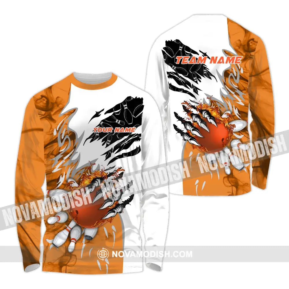 Unisex Shirt - Custom Name And Team Name Sport Shirt Orange Bowling Long Sleeve Shirt / S T-shirt