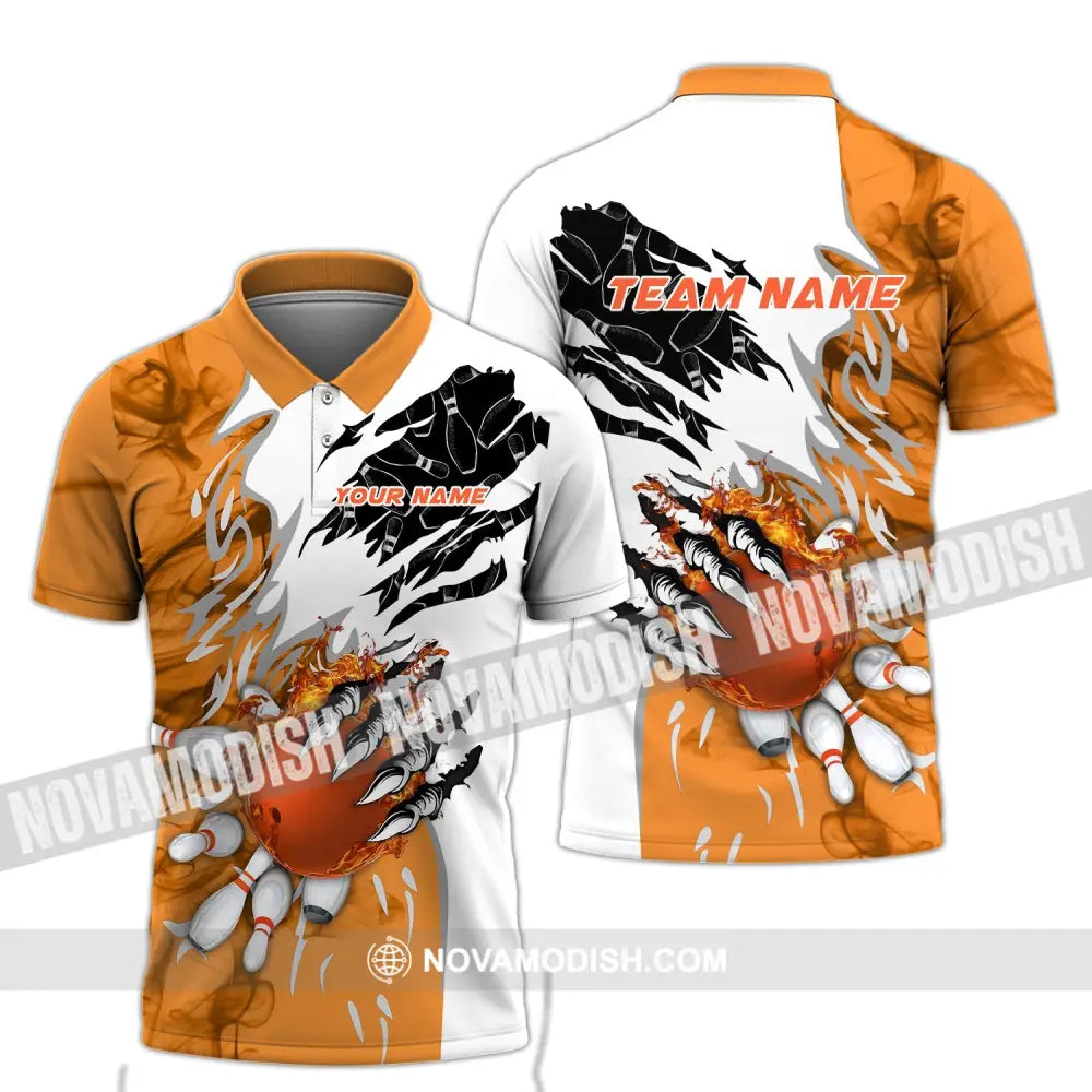 Unisex Shirt - Custom Name And Team Name Sport Shirt Orange Bowling Polo Shirt / S T-shirt