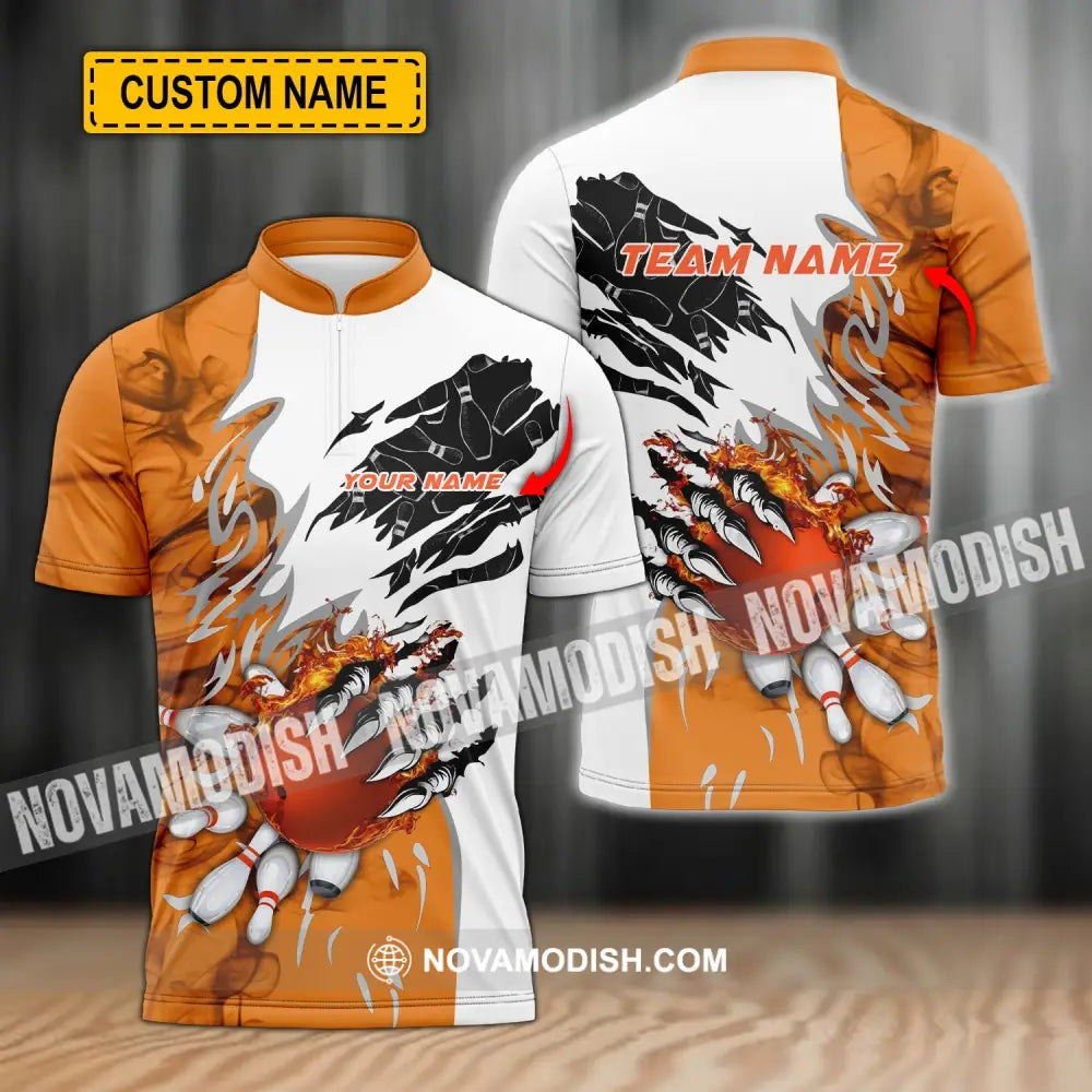 Unisex Shirt - Custom Name And Team Name Sport Shirt Orange Bowling T-shirt