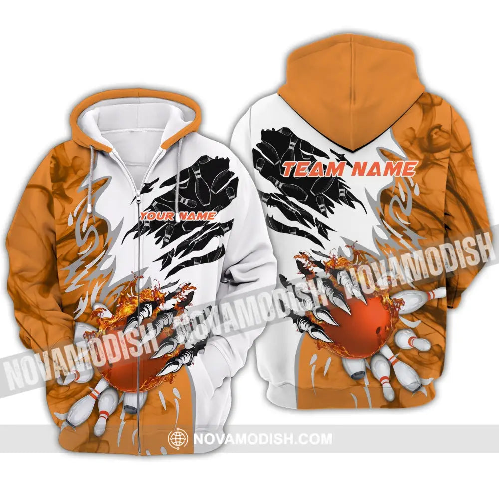 Unisex Shirt - Custom Name And Team Name Sport Shirt Orange Bowling Zipper Hoodie / S T-shirt
