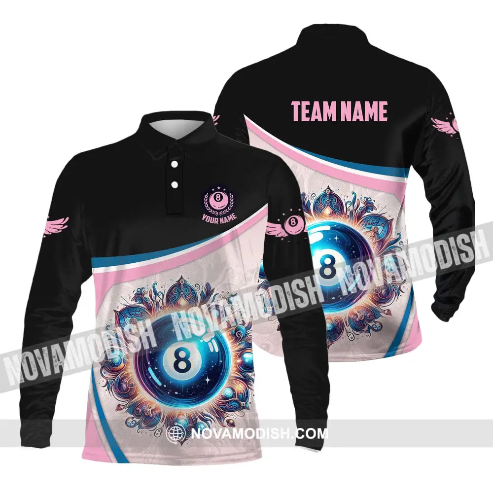 Unisex Shirt - Custom Name And Team Name Sport Shirt Pastel Color Billiard Long Sleeve Polo / S T-shirt