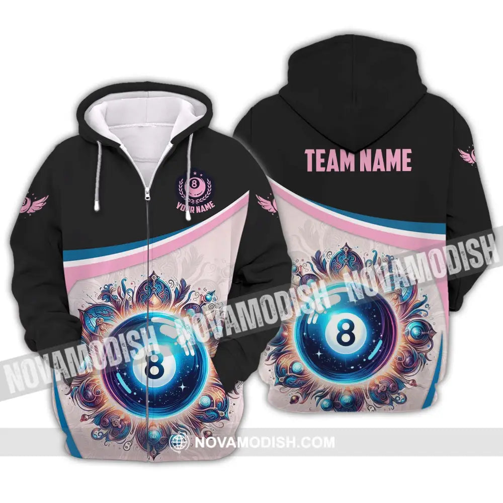 Unisex Shirt - Custom Name And Team Name Sport Shirt Pastel Color Billiard Zipper Hoodie / S T-shirt