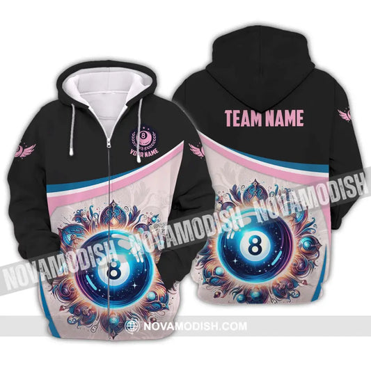 Unisex Shirt - Custom Name And Team Name Sport Shirt Pastel Color Billiard Zipper Hoodie / S T-shirt