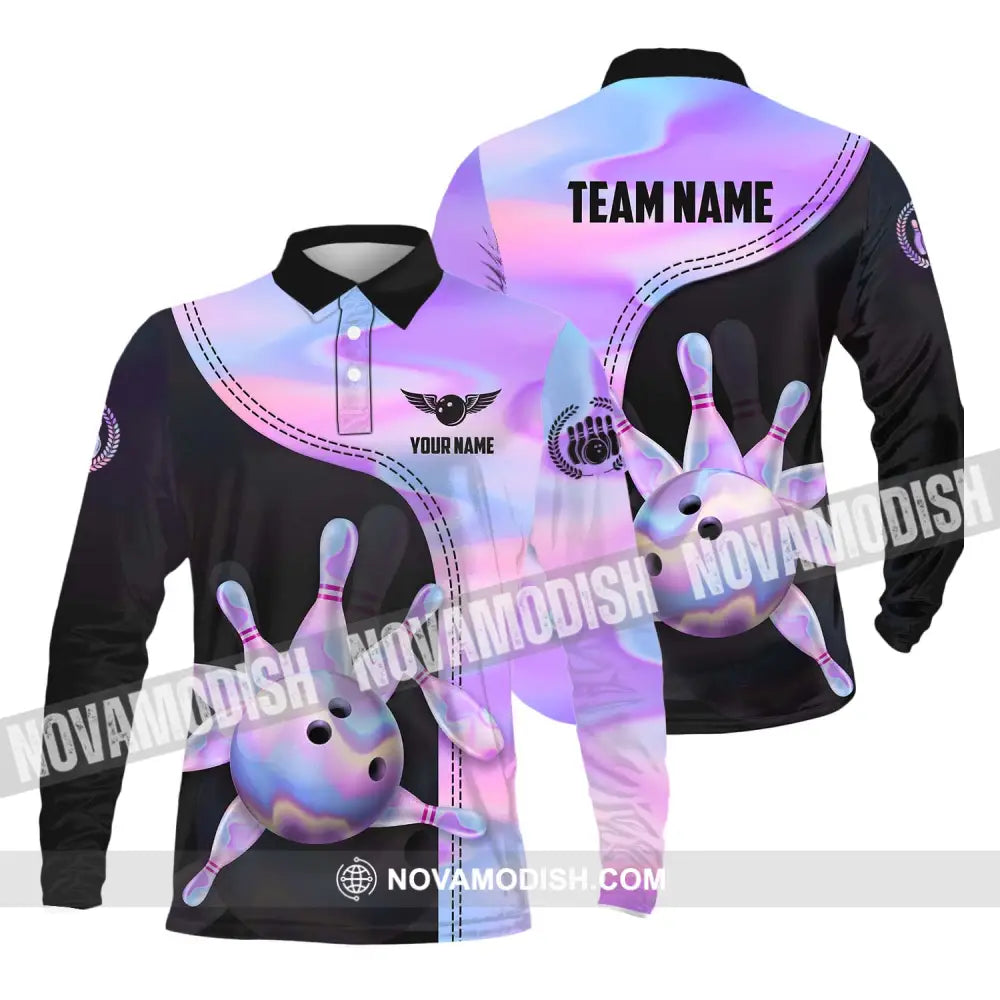 Unisex Shirt - Custom Name And Team Name Sport Shirt Pastel Color Bowling Long Sleeve Polo / S T-shirt