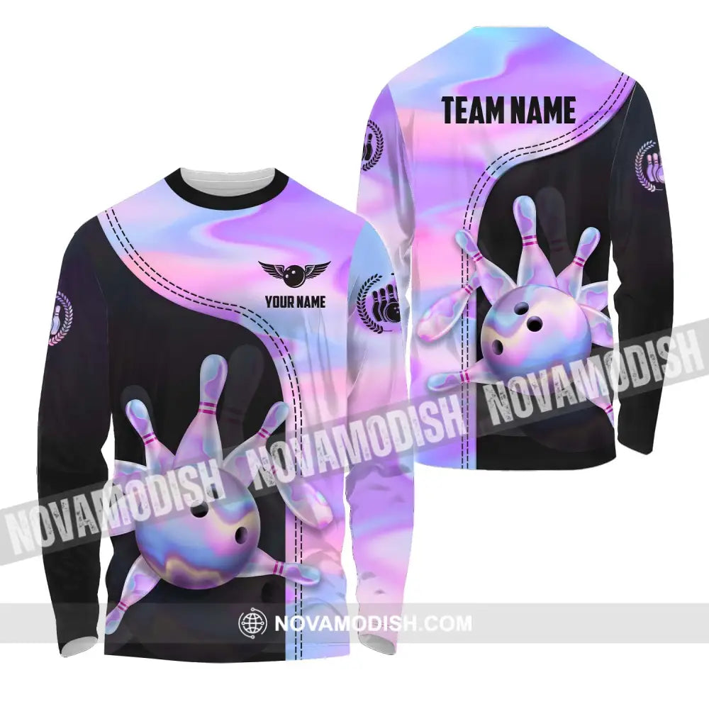 Unisex Shirt - Custom Name And Team Name Sport Shirt Pastel Color Bowling Long Sleeve Shirt / S T-shirt