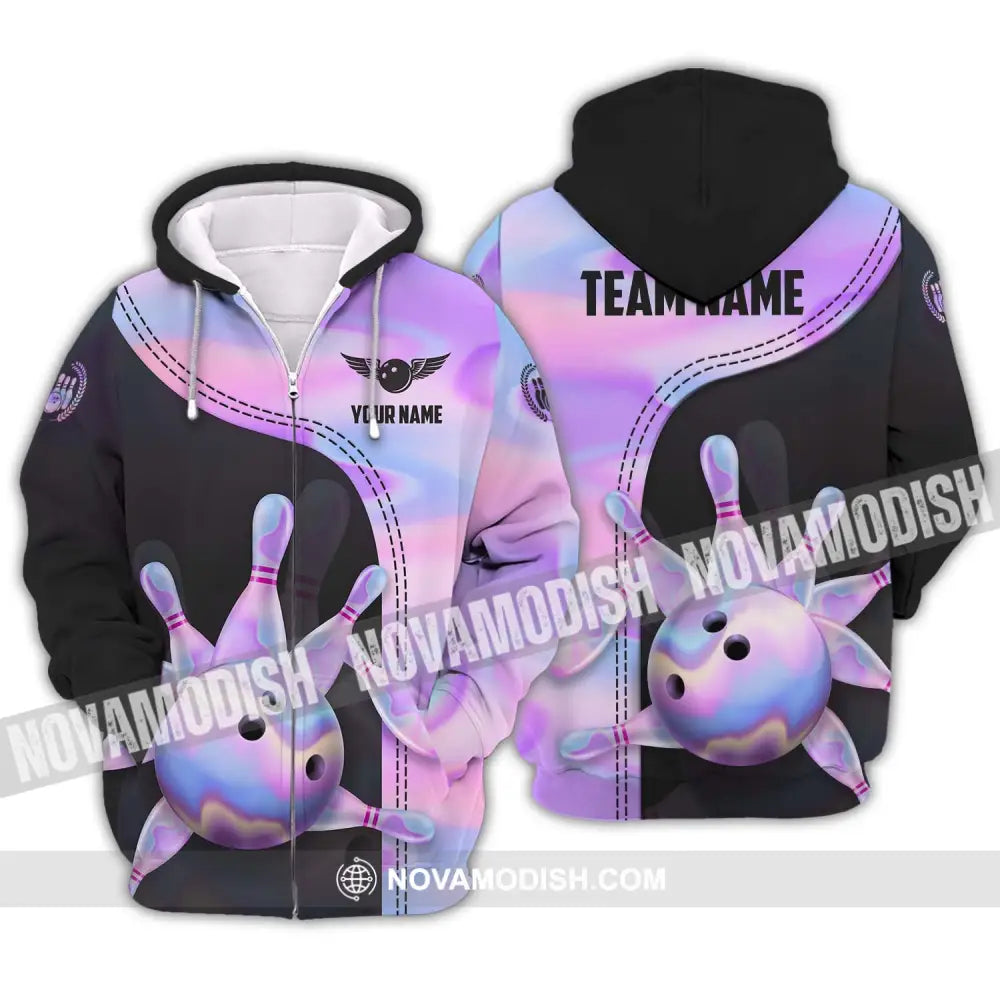 Unisex Shirt - Custom Name And Team Name Sport Shirt Pastel Color Bowling Zipper Hoodie / S T-shirt