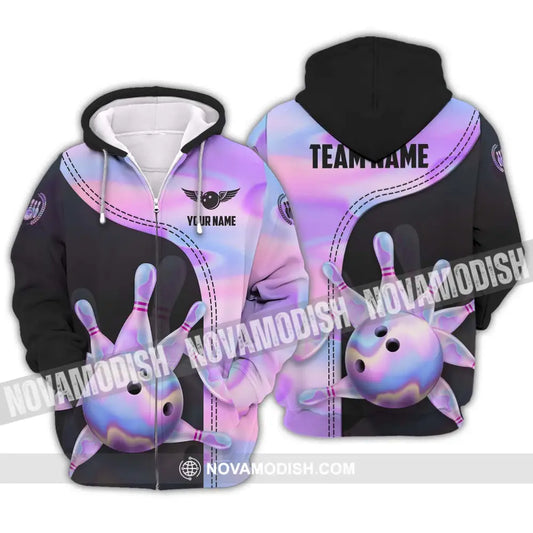 Unisex Shirt - Custom Name And Team Name Sport Shirt Pastel Color Bowling Zipper Hoodie / S T-shirt