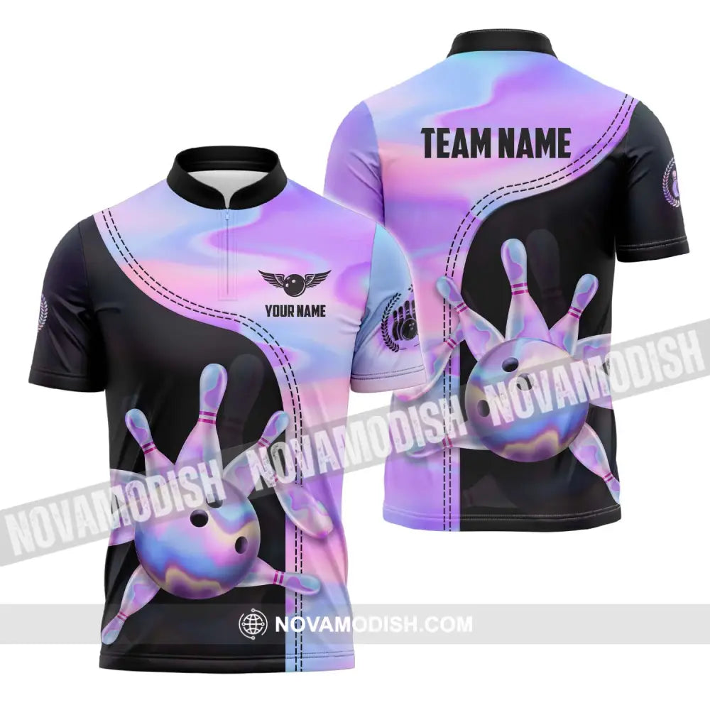Unisex Shirt - Custom Name And Team Name Sport Shirt Pastel Color Bowling Zipper Polo Shirt / S T-shirt
