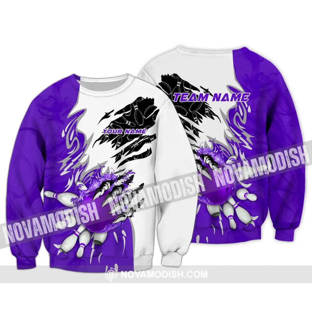 Unisex Shirt - Custom Name And Team Name Sport Shirt Purple Bowling Long Sleeve / S T-shirt
