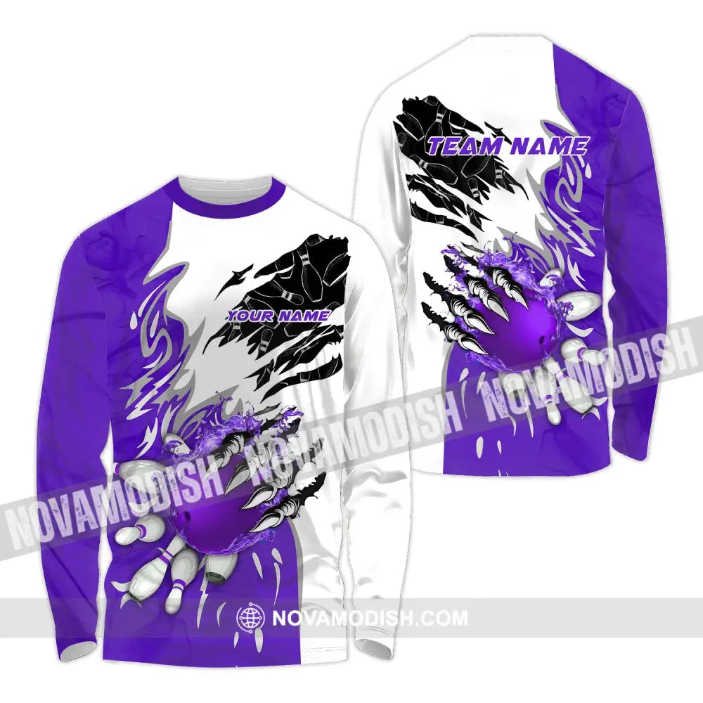 Unisex Shirt - Custom Name And Team Name Sport Shirt Purple Bowling Long Sleeve Shirt / S T-shirt