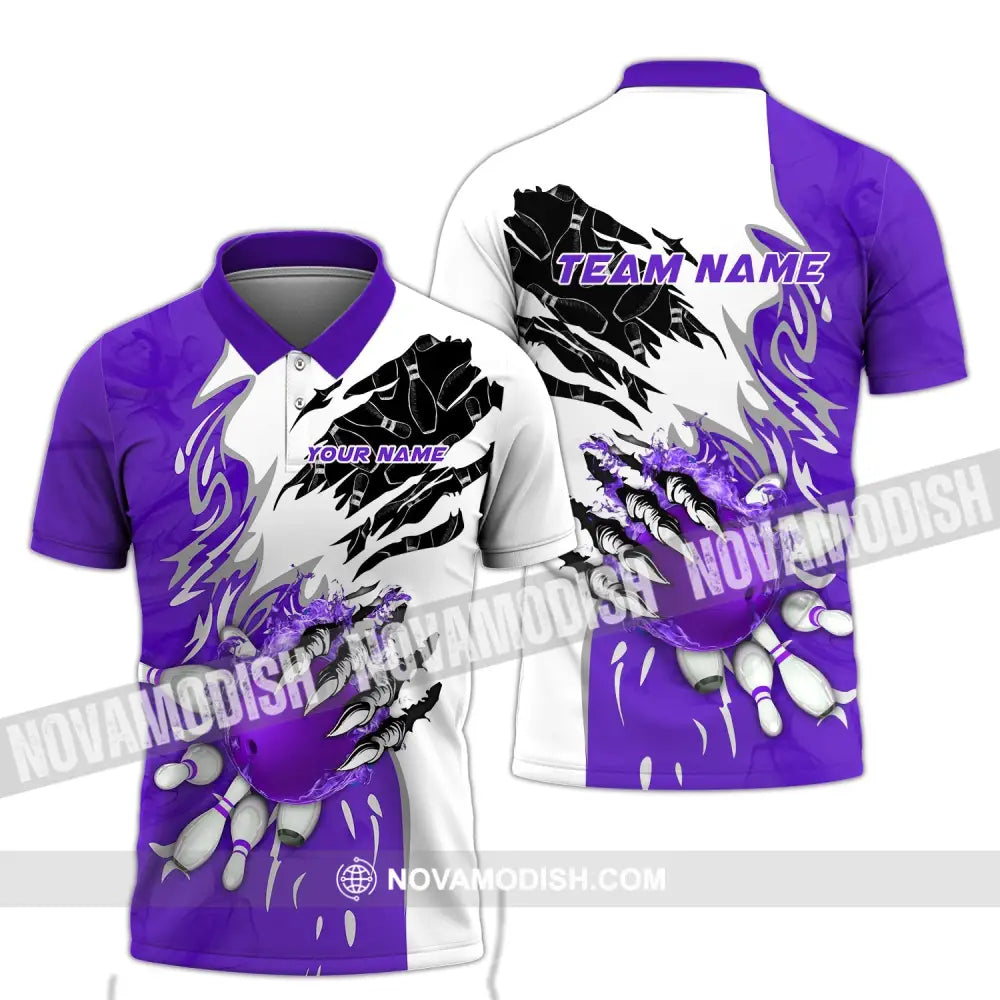Unisex Shirt - Custom Name And Team Name Sport Shirt Purple Bowling Polo Shirt / S T-shirt