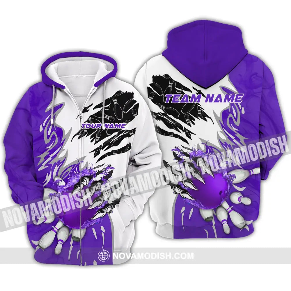 Unisex Shirt - Custom Name And Team Name Sport Shirt Purple Bowling Zipper Hoodie / S T-shirt