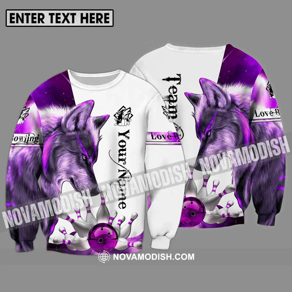 Unisex Shirt - Custom Name And Team Name Sport Shirt Purple Wolf Bowling Long Sleeve / S T-shirt