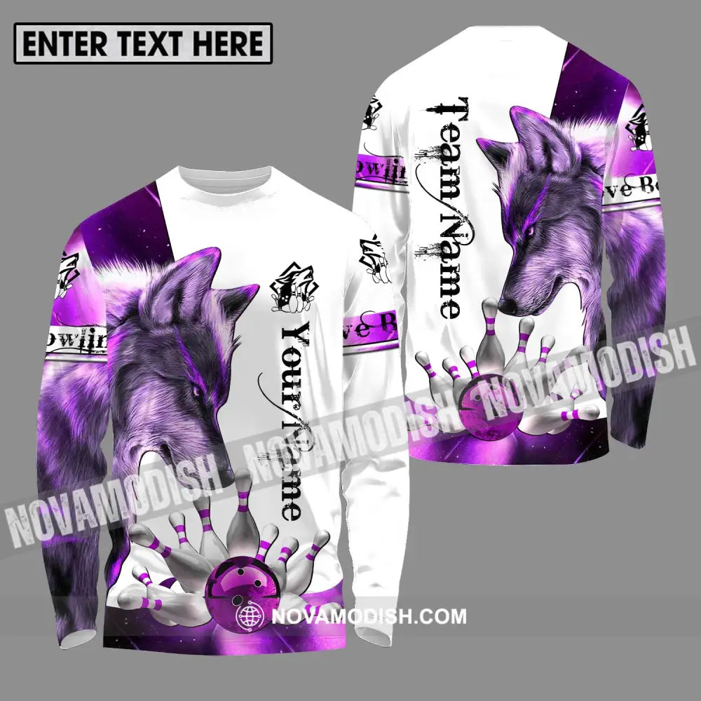 Unisex Shirt - Custom Name And Team Name Sport Shirt Purple Wolf Bowling Long Sleeve Shirt / S T-shirt