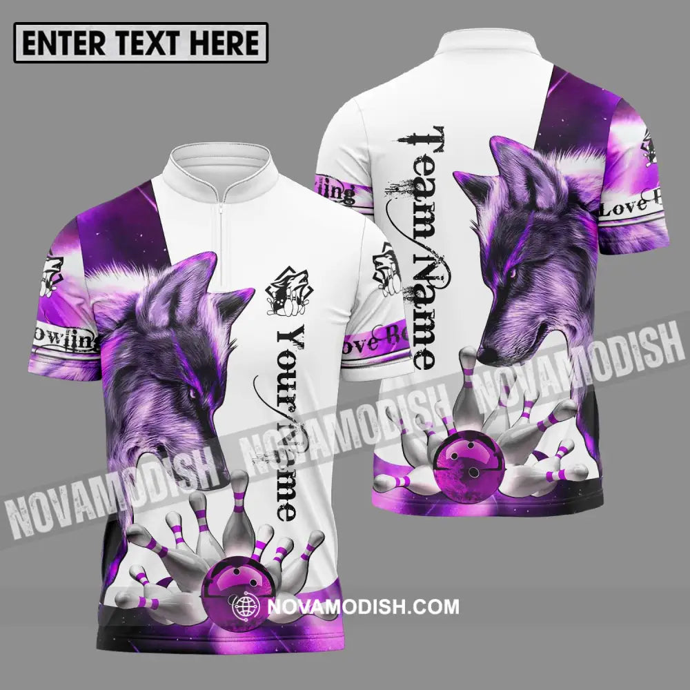Unisex Shirt - Custom Name And Team Name Sport Shirt Purple Wolf Bowling Zipper Polo Shirt / S T-shirt