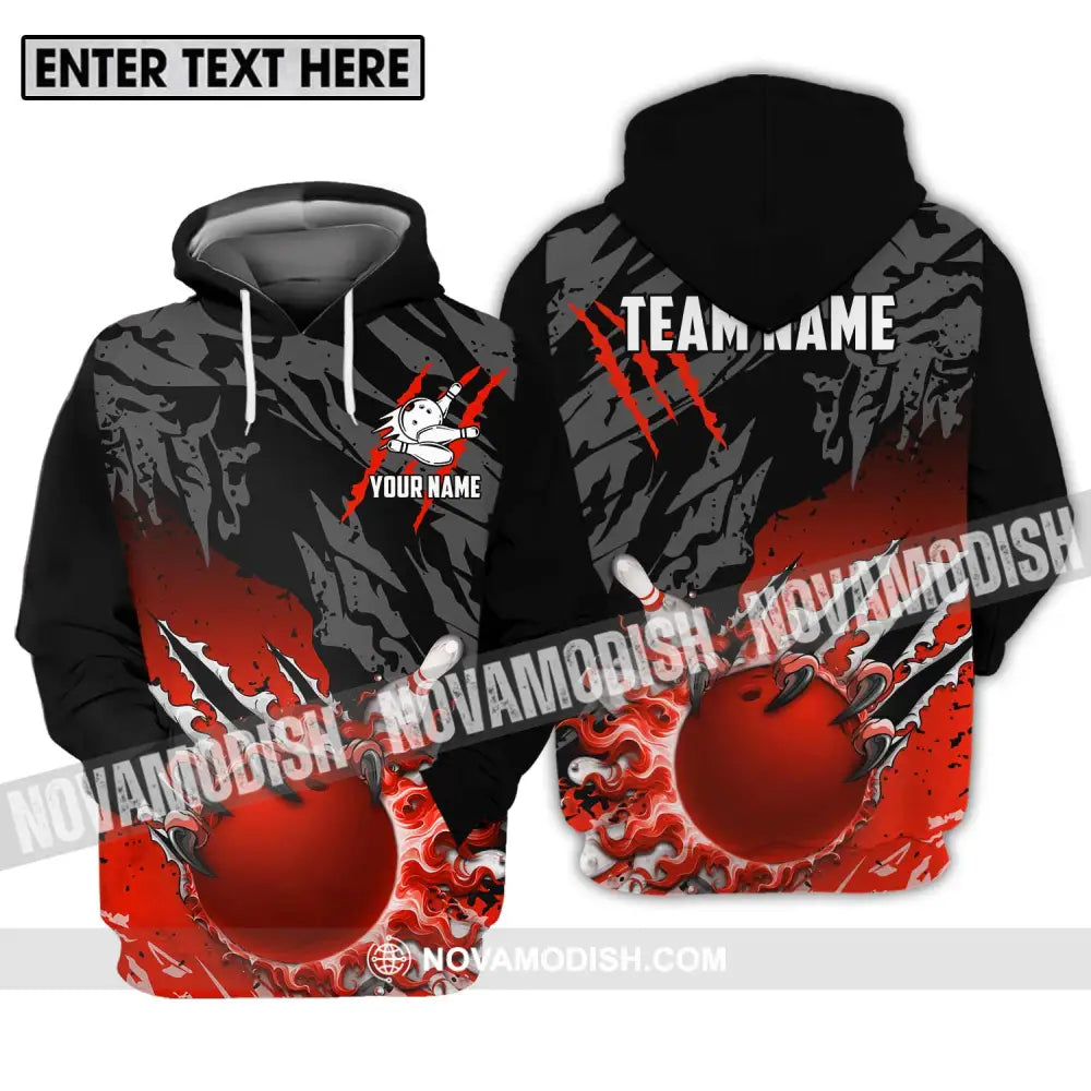 Unisex Shirt - Custom Name And Team Name Sport Shirt Red Bowling Ball And Pins Hoodie / S T-shirt