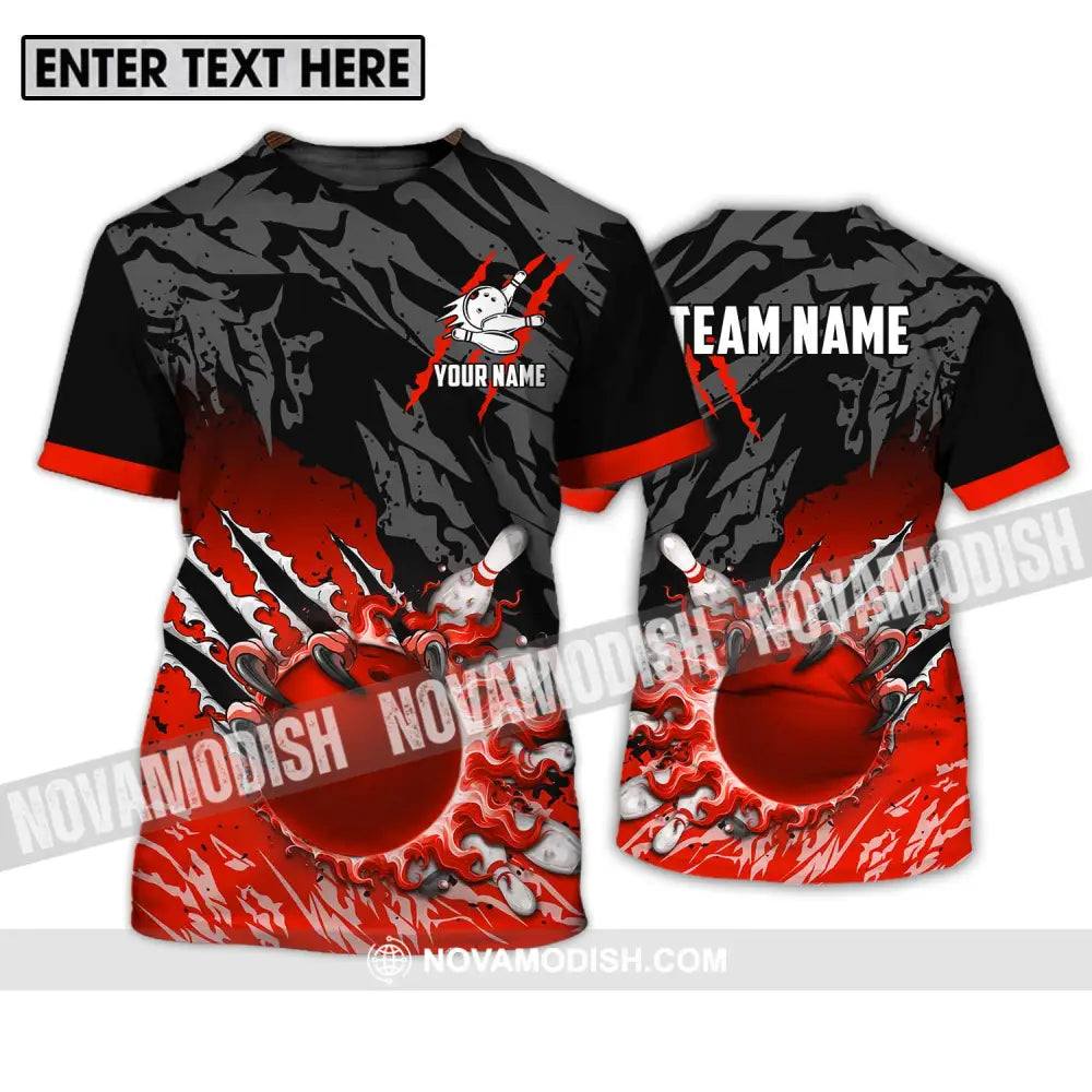 Unisex Shirt - Custom Name And Team Name Sport Shirt Red Bowling Ball And Pins T-Shirt / S T-shirt