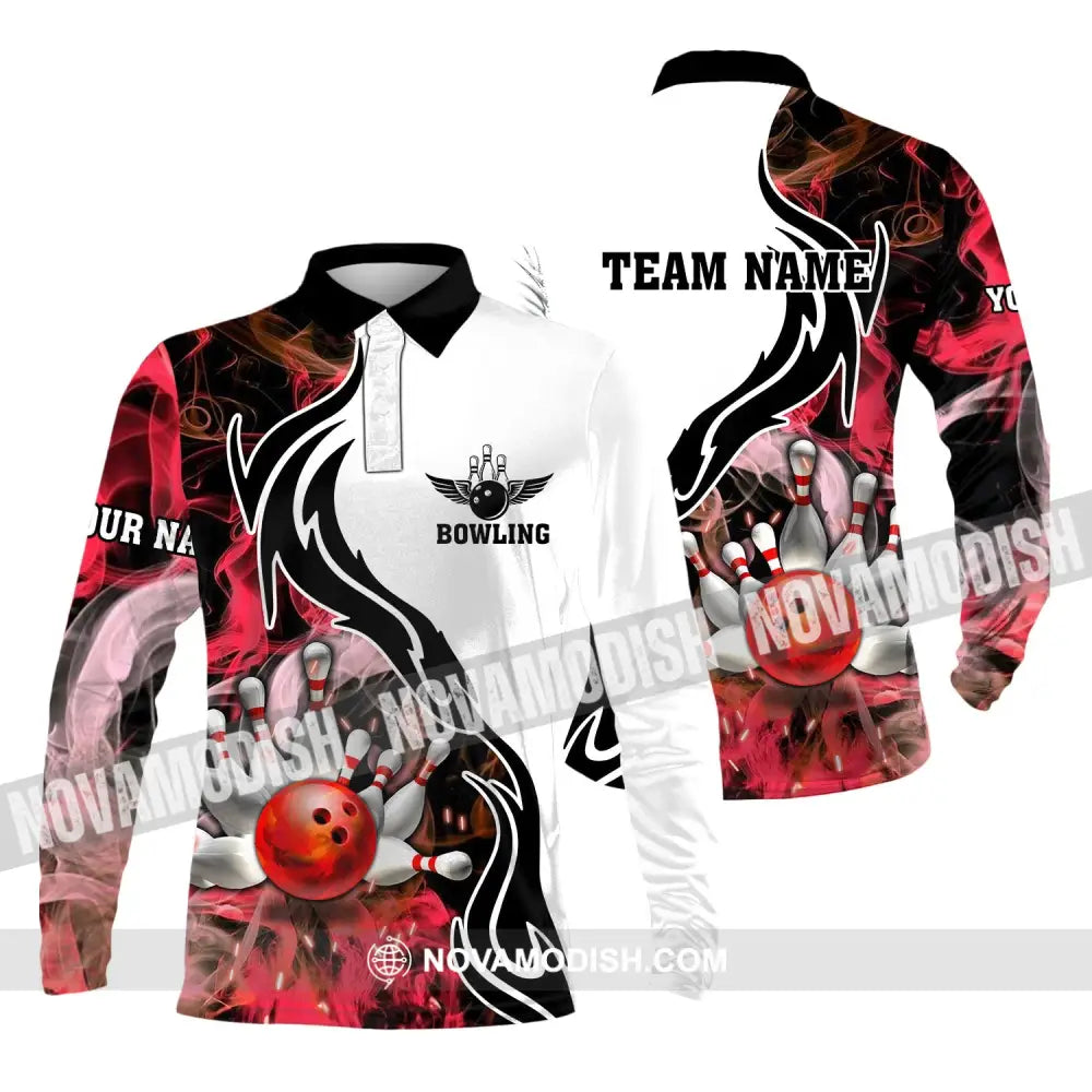 Unisex Shirt - Custom Name And Team Name Sport Shirt Red Bowling Long Sleeve Polo / S T-shirt