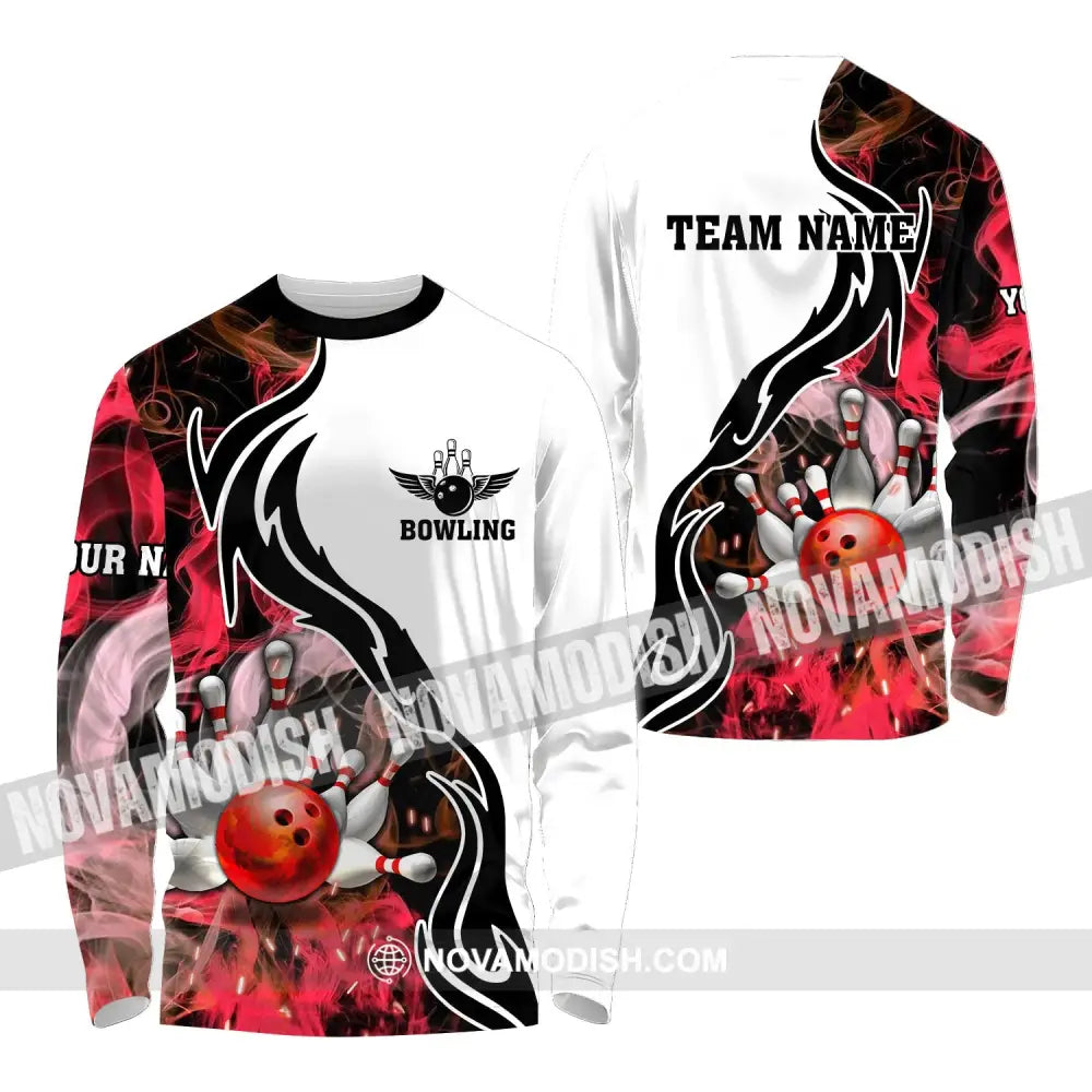 Unisex Shirt - Custom Name And Team Name Sport Shirt Red Bowling Long Sleeve Shirt / S T-shirt