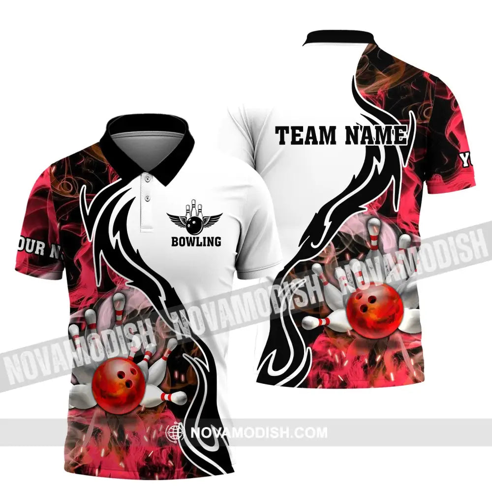 Unisex Shirt - Custom Name And Team Name Sport Shirt Red Bowling Polo Shirt / S T-shirt