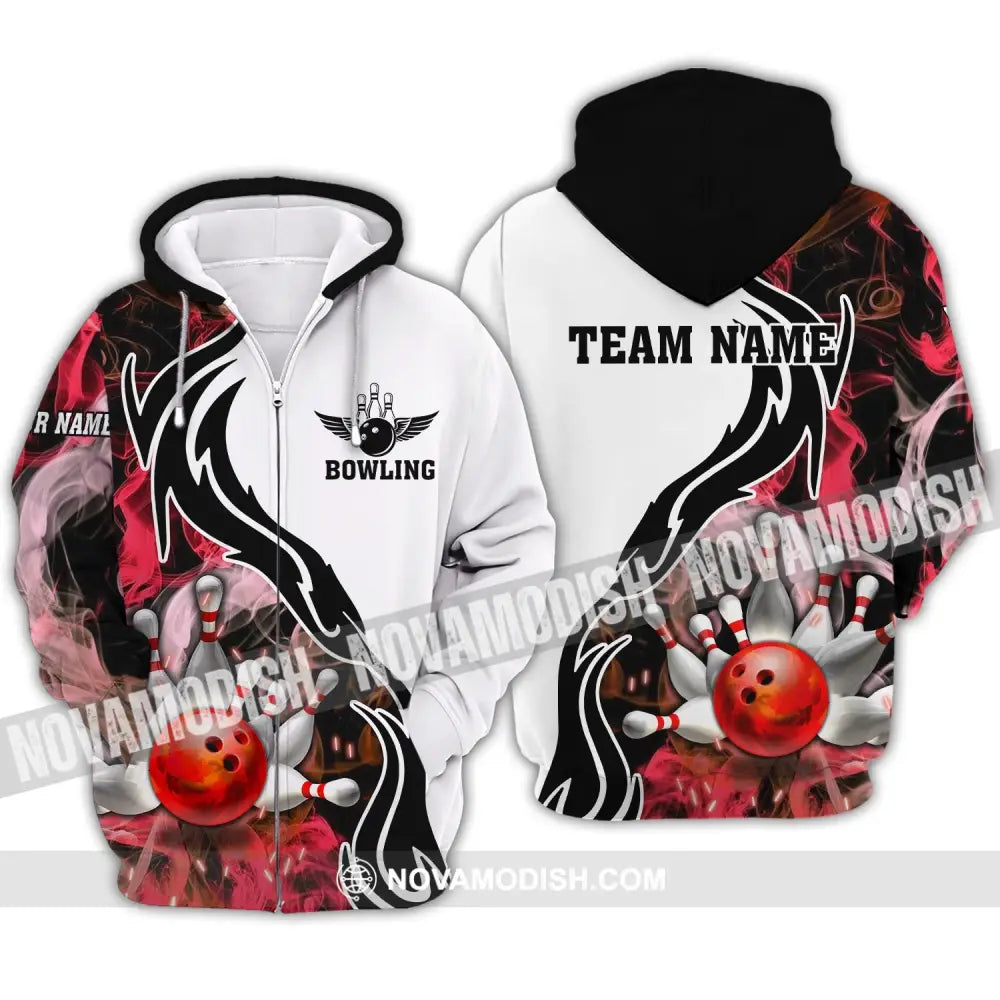 Unisex Shirt - Custom Name And Team Name Sport Shirt Red Bowling Zipper Hoodie / S T-shirt