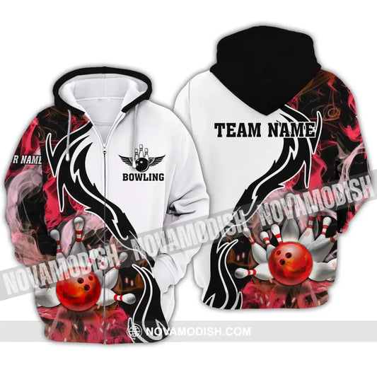 Unisex Shirt - Custom Name And Team Name Sport Shirt Red Bowling Zipper Hoodie / S T-shirt