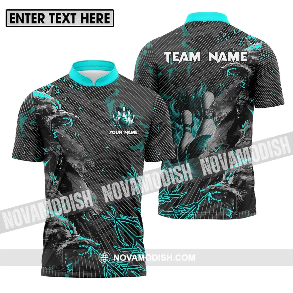 Unisex Shirt - Custom Name And Team Name Sport Shirt Wolves Bowling Zipper Polo Shirt / S T-shirt