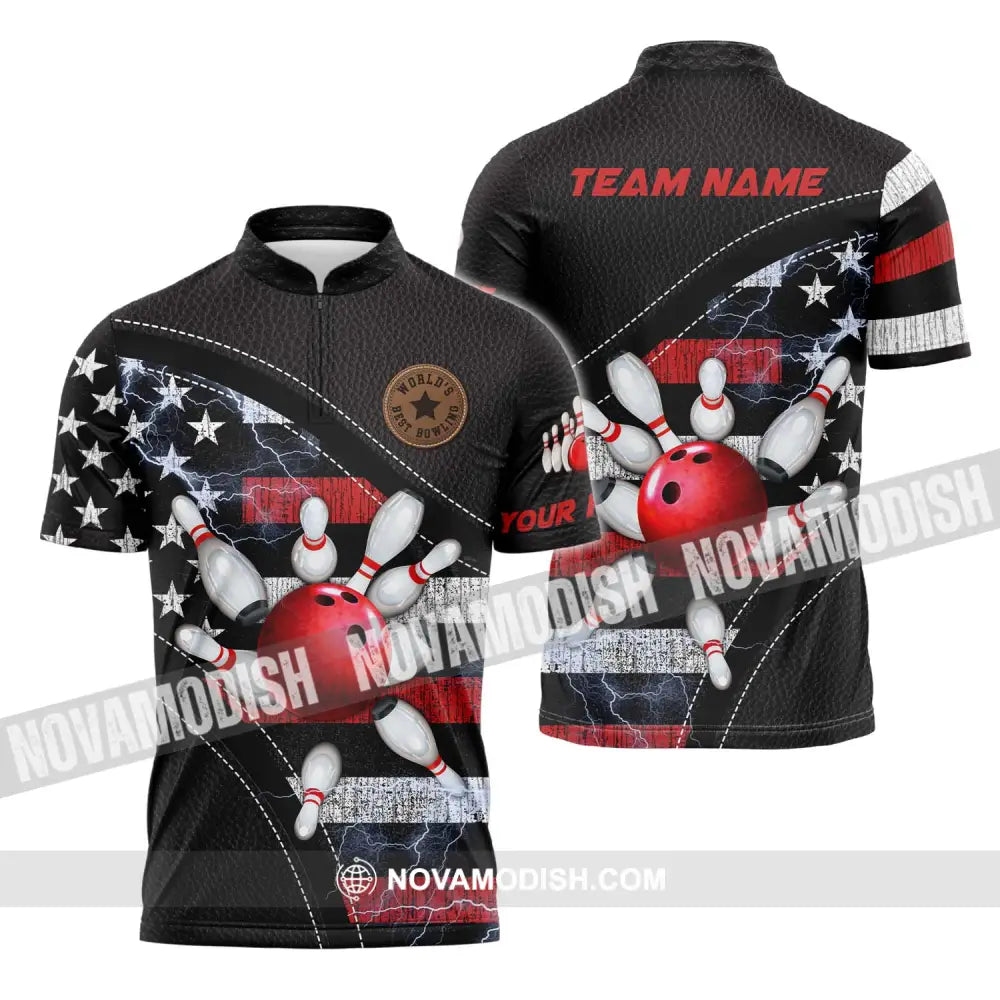 Unisex Shirt - Custom Name And Team Name Sport Shirt World’s Best Bowling Zipper Polo Shirt / S T-shirt