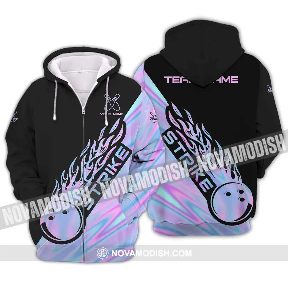 Unisex Shirt - Custom Name And Team Name Shirt - Strike Bowling - Bowling Lover Gift - Bowling Shirt Zipper Hoodie / S