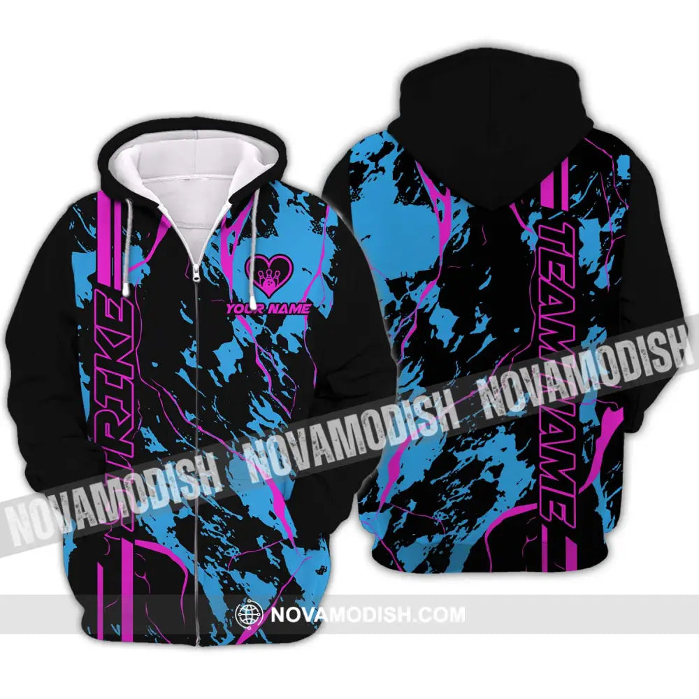 Unisex Shirt - Custom Name And Team Name Shirt - Strike Bowling - Bowling Lover Gift - Bowling Shirt Zipper Hoodie / S